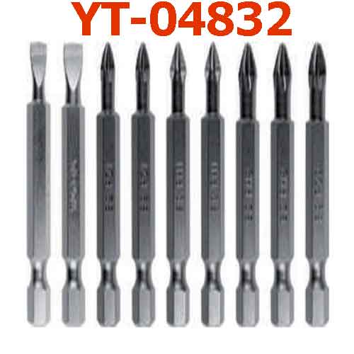 Bộ mũi vít 10 chi tiết (-) 5,6mm (+)PH1,PH1,PH2,PH2 (*) PZ1,PZ1,PZ2,PZ2 YATOYT-04832 