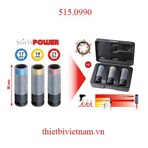 Bộ socket tháo bulong bánh xe ô tô SlimPOWER model 515.0990 KS Tools