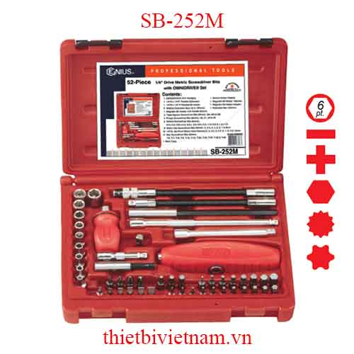 BỘ TAY VẶN VÀ ĐẦU TUỐC NƠ NƠ VÍT ĐA NĂNG 52 CHI TIẾT HỆ MÉT GENIUS SB-252M
