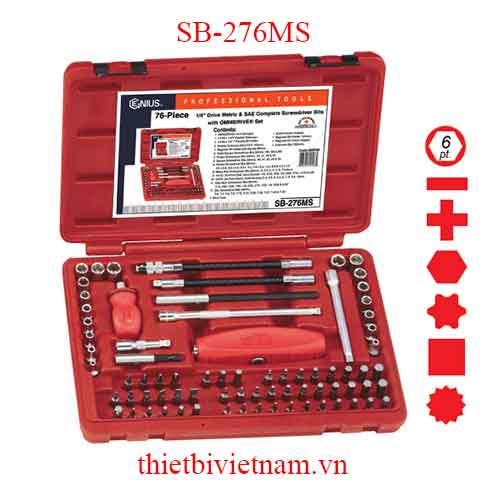 BỘ TAY VẶN VÀ ĐẦU TUỐC NƠ NƠ VÍT ĐA NĂNG 76 CHI TIẾT HỆ MÉT GENIUS SB-276MS