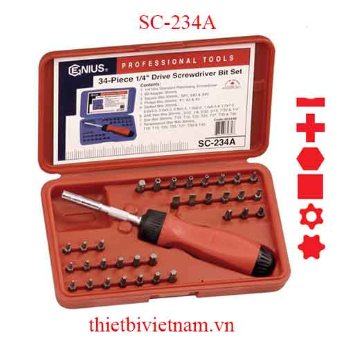BỘ TAY VẶN VÀ ĐẦU TUỐC NƠ VÍT 34 CHIẾC HÃNG GENIUS MODEL SC-234A