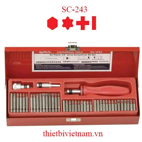 BỘ TAY VẶN VÀ ĐẦU TUỐC NƠ VÍT 43 CHIẾC HÃNG GENIUS MODEL SC-243