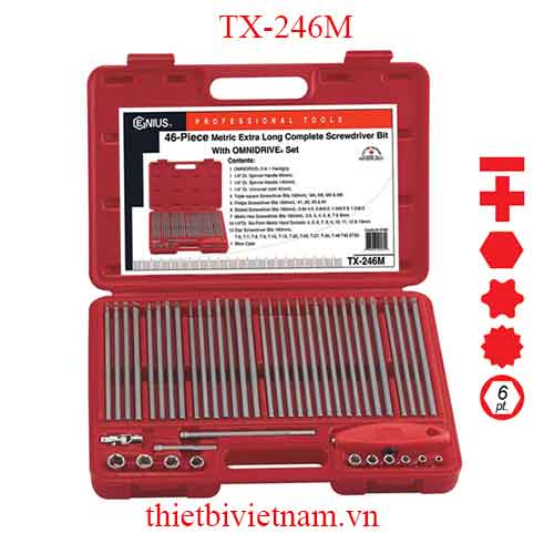 BỘ TAY VẶN VÀ ĐẦU TUỐC NƠ VÍT 46 CHIẾC HÃNG GENIUS MODEL TX-246M
