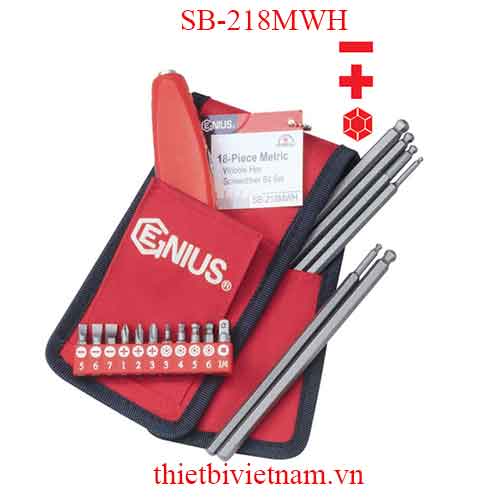 BỘ TAY VẶN VÀ ĐẦU TUỐC NƠ VÍT ĐẦU BI HỆ MÉT ĐẦU 2 VÀ 4 CẠNH 18 CHIẾC SB-218MWH