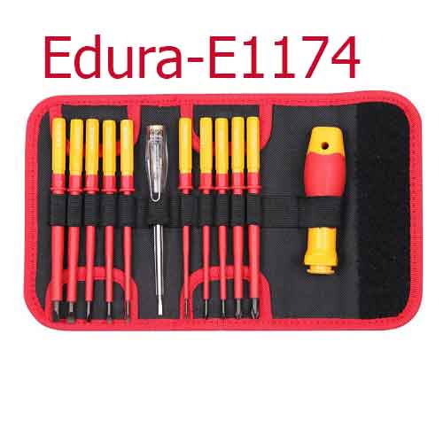 Bộ tua vít 12 cây cách điện 1000v  Dẹp 2.0, 2.5, 3.0, 3.5, 4.0, 5.5, 6.5mm   Pake -PH0x100, PH1x100, PH2x100    Tua vit thử điện + cần nối tua vít