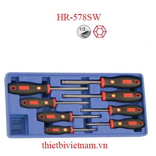 BỘ TUỐC NƠ VÍT ĐẦU BI TAY CẦM CAO SU 8 CHIẾC HỆ INCH HÃNG GENIUS MODEL HR-578SW