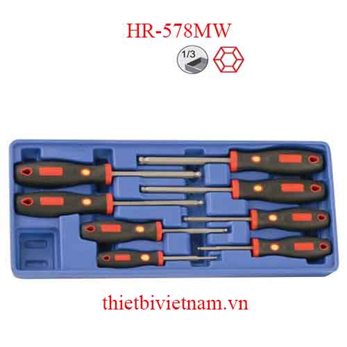BỘ TUỐC NƠ VÍT ĐẦU BI TAY CẦM CAO SU 8 CHIẾC HỆ MÉT HÃNG GENIUS MODEL HR-578MW