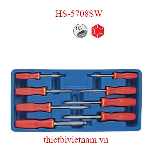 BỘ TUỐC NƠ VÍT ĐẦU BI TAY CẦM NHỰA 8 CHIẾC HỆ INCH HÃNG GENIUS HS-5708SW