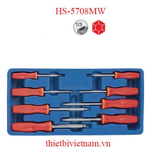 BỘ TUỐC NƠ VÍT ĐẦU BI TAY CẦM NHỰA 8 CHIẾC HỆ MÉT GENIUS HS-5708MW