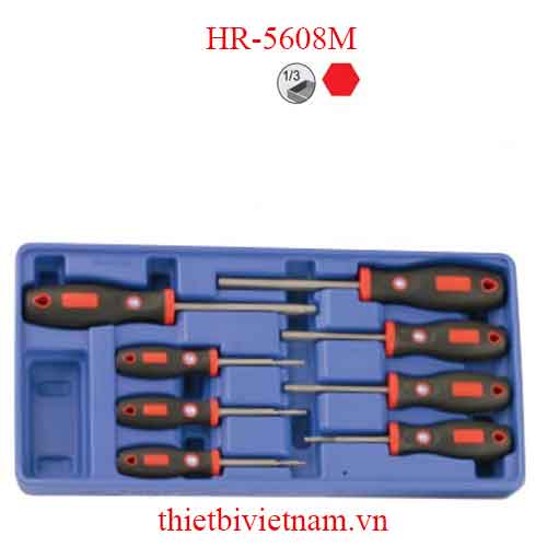 BỘ TUỐC NƠ VÍT ĐẦU LỤC GIÁC TAY CẦM CAO SU 8 CHIẾC HỆ MÉT GENIUS HR-5608M