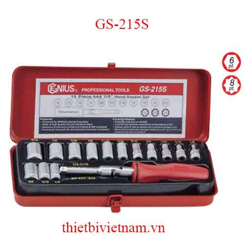 BỘ TUỐC NƠ VÍT VÀ KHẨU 1/4 INCH 15 CHIẾC HỆ INCH HÃNG GENIUS GS-215S
