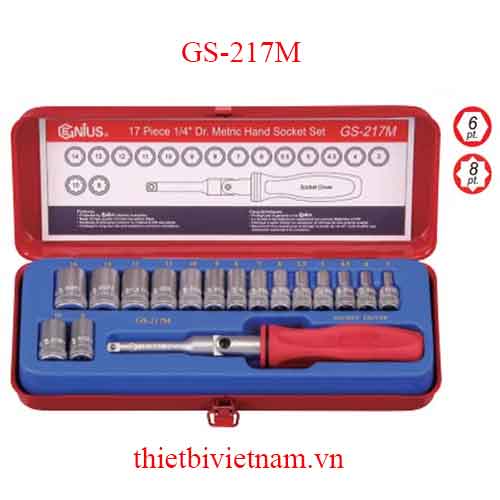 BỘ TUỐC NƠ VÍT VÀ KHẨU 1/4 INCH 17 CHIẾC HỆ MÉT HÃNG GENIUS GS-217M
