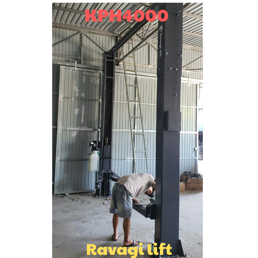 Cầu nâng 2 trụ cáp trên 4,5 Tấn khóa look 1 bên Ravagi lift KPH4000