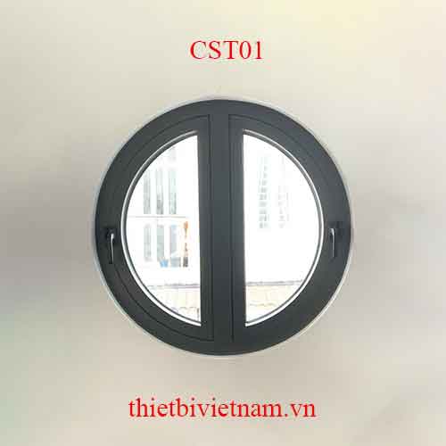 Cửa sổ tròn CST01 2 cánh nhôm màu xám, nâu cafe, trắng