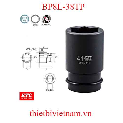 Đầu khẩu 1 inch dùng cho súng vặn ốc loại 6 cạnh dài 100 mm KTC BP8L-38TP