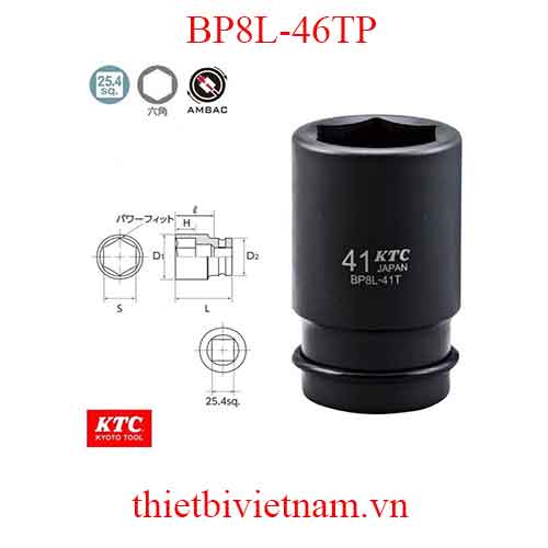 Đầu khẩu 1 inch dùng cho súng vặn ốc loại 6 cạnh dài 100 mm KTC BP8L-46TP