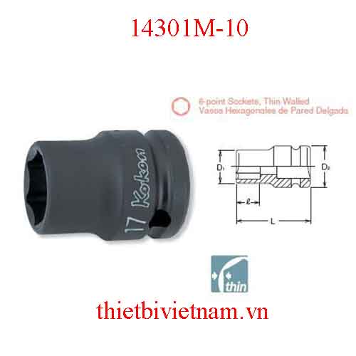 Đầu khẩu 1/2 inch dài 38mm(dùng với súng vặn bu lông) hãng Koken 14301M-10