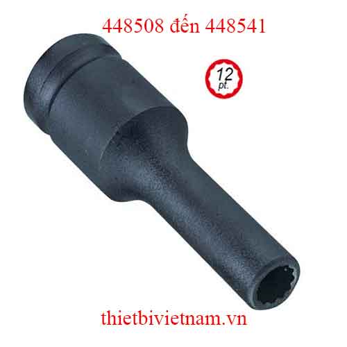 ĐẦU KHẨU 1/2 INCH THÀNH MỎNG LOẠI DÀI DÙNG CHO SÚNG HỆ MÉT LỖ 12 CẠNH GENIUS MODEL 448508 đến 448541