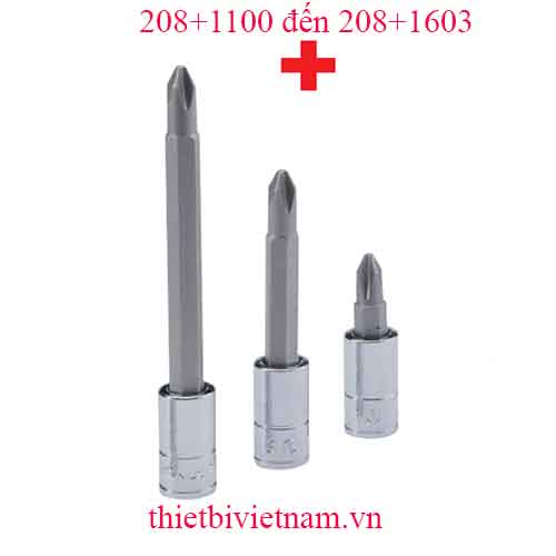 ĐẦU KHẨU 1/4 INCH ĐẦU VÍT 4 CẠNH HÃNG GENIUS MODEL 208+1100 đến 208+1603