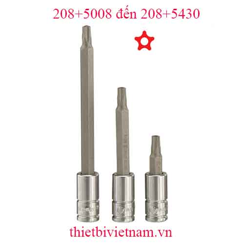 ĐẦU KHẨU 1/4 INCH ĐẦU VÍT HÌNH SAO LỖ 5 ĐỈNH HÃNG GENIUS MODEL 208+5008 đến 208+5430