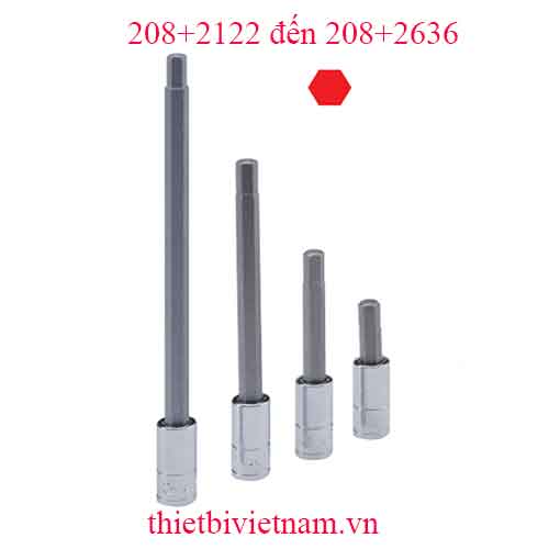 ĐẦU KHẨU 1/4 INCH ĐẦU VÍT LỤC GIÁC HỆ MÉT HÃNG GENIUS MODEL 208+2122 đến 208+2636