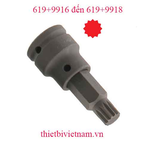 ĐẦU KHẨU 3/4 INCH ĐẦU VÍT HÌNH SAO 12 ĐỈNH HÃNG GENIUS MODEL 619+9916 đến 619+9918