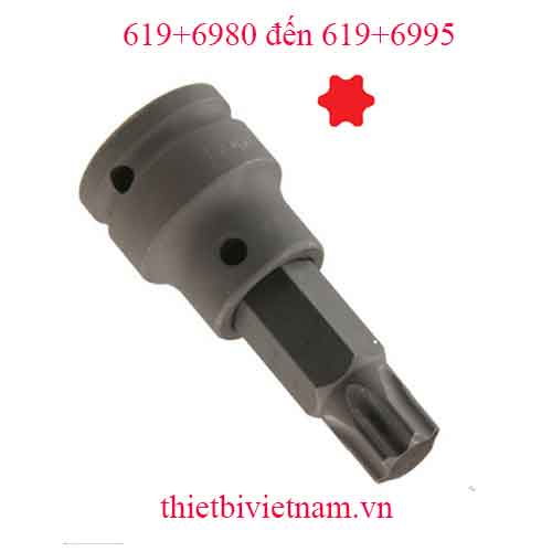 ĐẦU KHẨU 3/4 INCH ĐẦU VÍT HÌNH SAO 6 ĐỈNH HÃNG GENIUS MODEL 619+6980 đến 619+6995