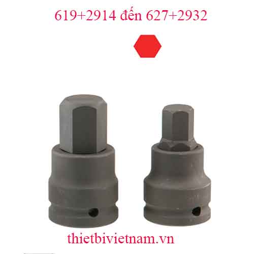 ĐẦU KHẨU 3/4 INCH ĐẦU VÍT LỤC GIÁC HỆ MÉT HÃNG GENIUS MODEL 619+2914 đến 627+2932