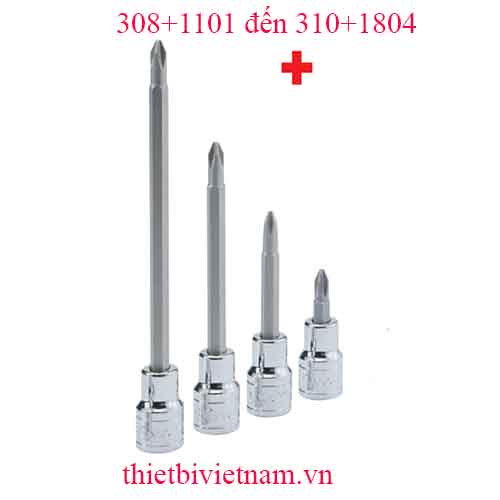 ĐẦU KHẨU 3/8 ĐẦU TUA VÍT 4 CẠNH HÃNG GENIUS MODEL 308+1101 đến 310+1804