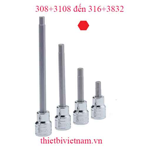 ĐẦU KHẨU 3/8 ĐẦU VÍT LỤC GIÁC HỆ INCH HÃNG GENIUS MODEL 308+3108 đến 316+3832