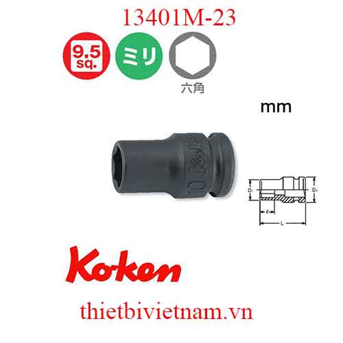 Đầu khẩu 3/8 inch dài 32mm (dùng cho súng) hãng Koken 13401M-23