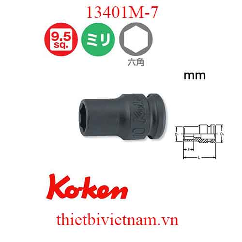 Đầu khẩu 3/8 inch dài 32mm (dùng cho súng) hãng Koken 13401M-7