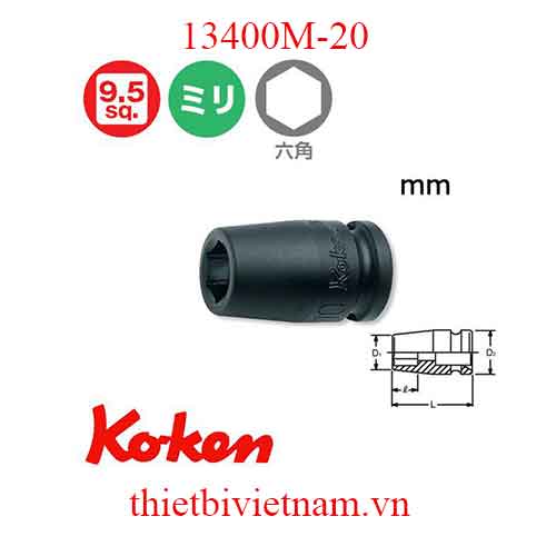 Đầu khẩu 3/8 inch dài 32mm hãng Koken 13400M-20