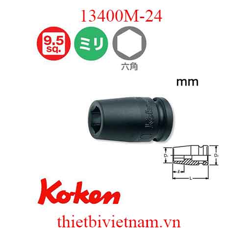 Đầu khẩu 3/8 inch dài 32mm hãng Koken 13400M-24