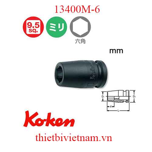 Đầu khẩu 3/8 inch dài 32mm hãng Koken 13400M-6
