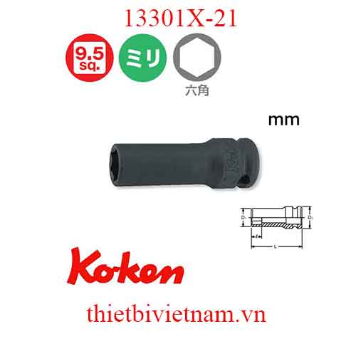 Đầu khẩu 3/8 inch dài 50mm (dùng cho súng) Koken 13301X-21