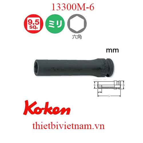 Đầu khẩu 3/8 inch dài 80mm hãng Koken 13300M-6