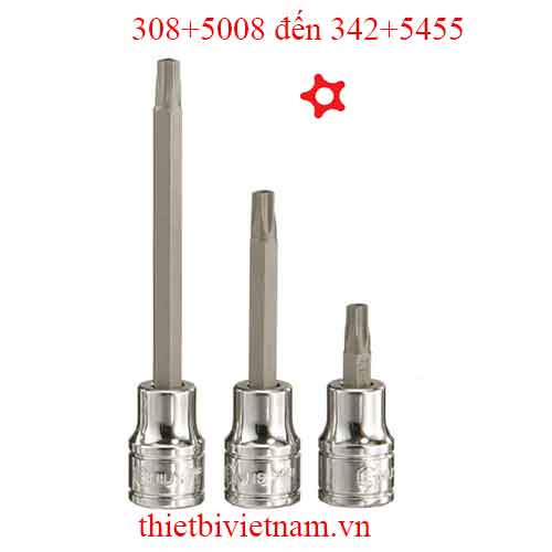 ĐẦU KHẨU 3/8 INCH ĐẦU VÍT HÌNH SAO LỖ 5 ĐỈNH HÃNG GENIUS MODEL 308+5008 đến 342+5455