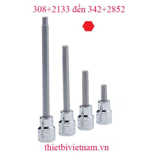 ĐẦU KHẨU 3/8 INCH ĐẦU VÍT LỤC GIÁC HỆ MÉT HÃNG GENIUS MODEL 308+2133 đến 342+2852