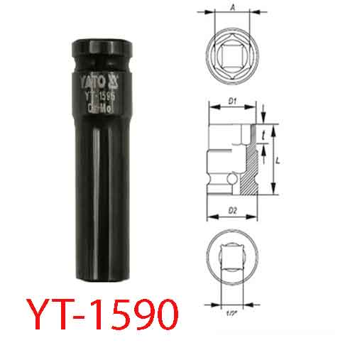 Đầu khẩu dài chống trượt  12mm YATO YT-1590