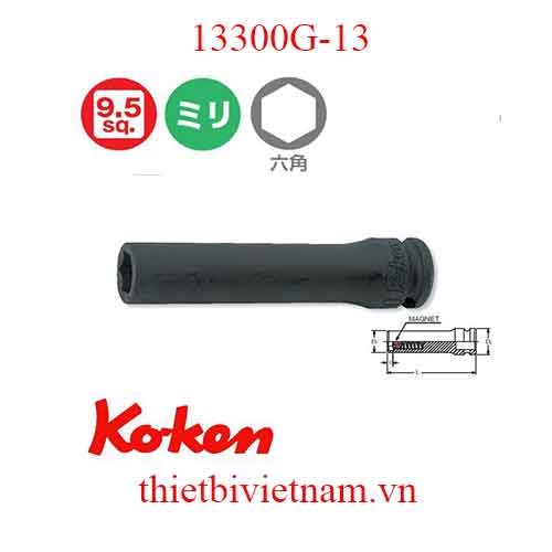 Đầu khẩu từ tính 3/8 inch dài 80mm hãng Koken 13300G-13