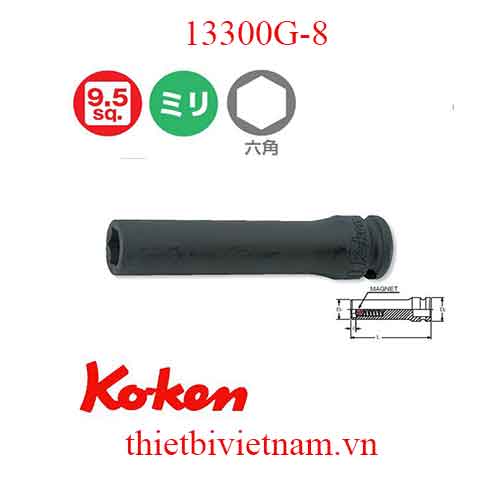 Đầu khẩu từ tính 3/8 inch dài 80mm hãng Koken 13300G-8