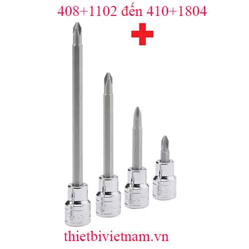 ĐẦU KHẨU, TUÝP 1/2 ĐẦU VÍT 4 CẠNH HÃNG GENIUS MODEL 408+1102 đến 410+1804