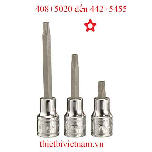 ĐẦU KHẨU, TUÝP 1/2 INCH ĐẦU VÍT HÌNH SAO LỖ 5 ĐỈNH HÃNG GENIUS 408+5020 đến 442+5455