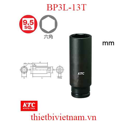 Đầu khẩu vặn ốc 3/8 inch loại dài 55 mm KTC BP3L-13T