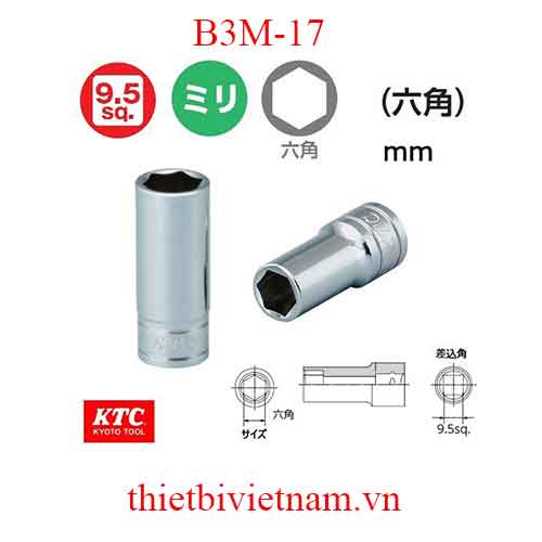Đầu khẩu vặn ốc 6 cạnh KTC B3M-17