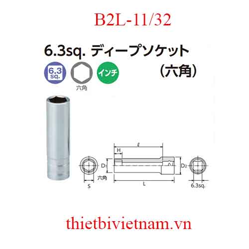 Đầu khẩu vặn ốc hệ inch dài 50 mm KTC B2L-11/32