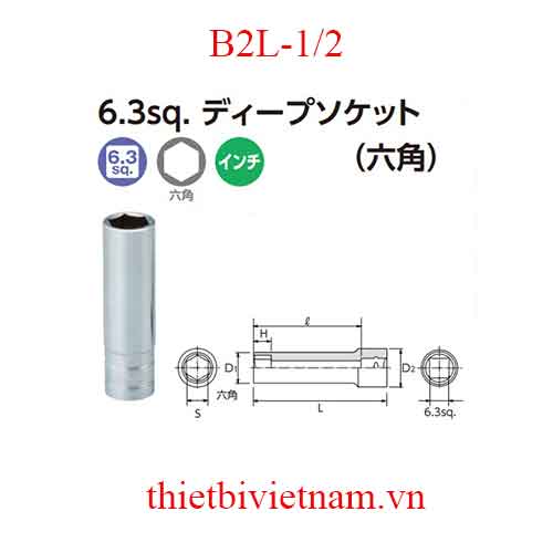 Đầu khẩu vặn ốc hệ inch dài 50 mm KTC B2L-1/2