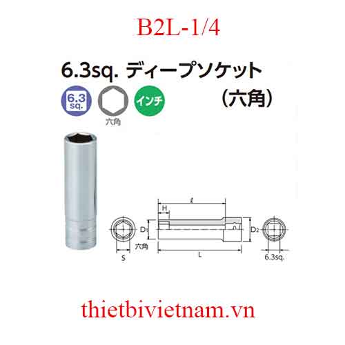 Đầu khẩu vặn ốc hệ inch dài 50 mm KTC B2L-1/4