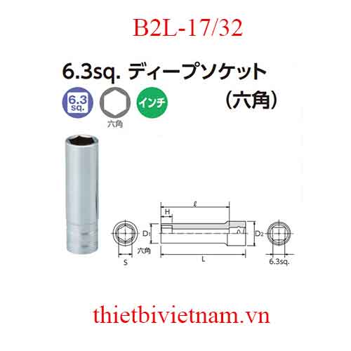 Đầu khẩu vặn ốc hệ inch dài 50 mm KTC B2L-17/32